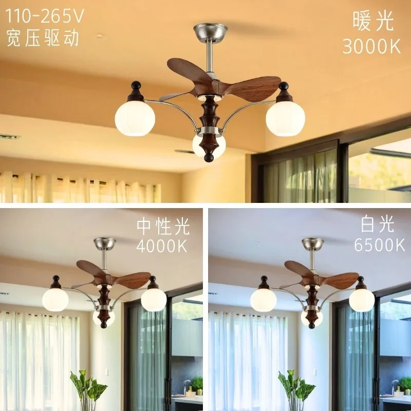 High end ceiling fan light for living room with 5 heads of antique style variable frequency high wind