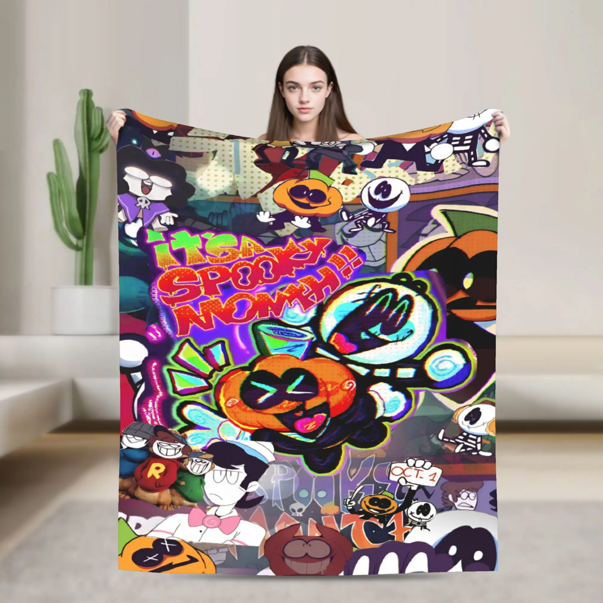 Cozy Spooky Month Blanket Merch Sofa Decorative  Throws And Blankets Lightweight Thin Flannel for Office
