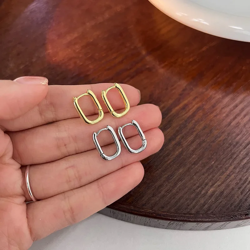 

925 Sterling Silver Square Earrings For Women Fashion Personality Couple Small Contracted Earrings
