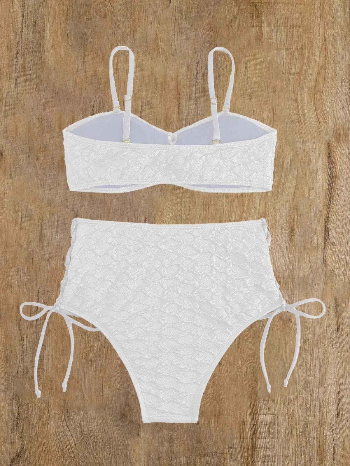 Sexy Drawstring Side High Waist Bikini Set 2025 Women Solid White Hole Out Push Up Swimsuit Beach Bathing Suit Holiday Swimwear