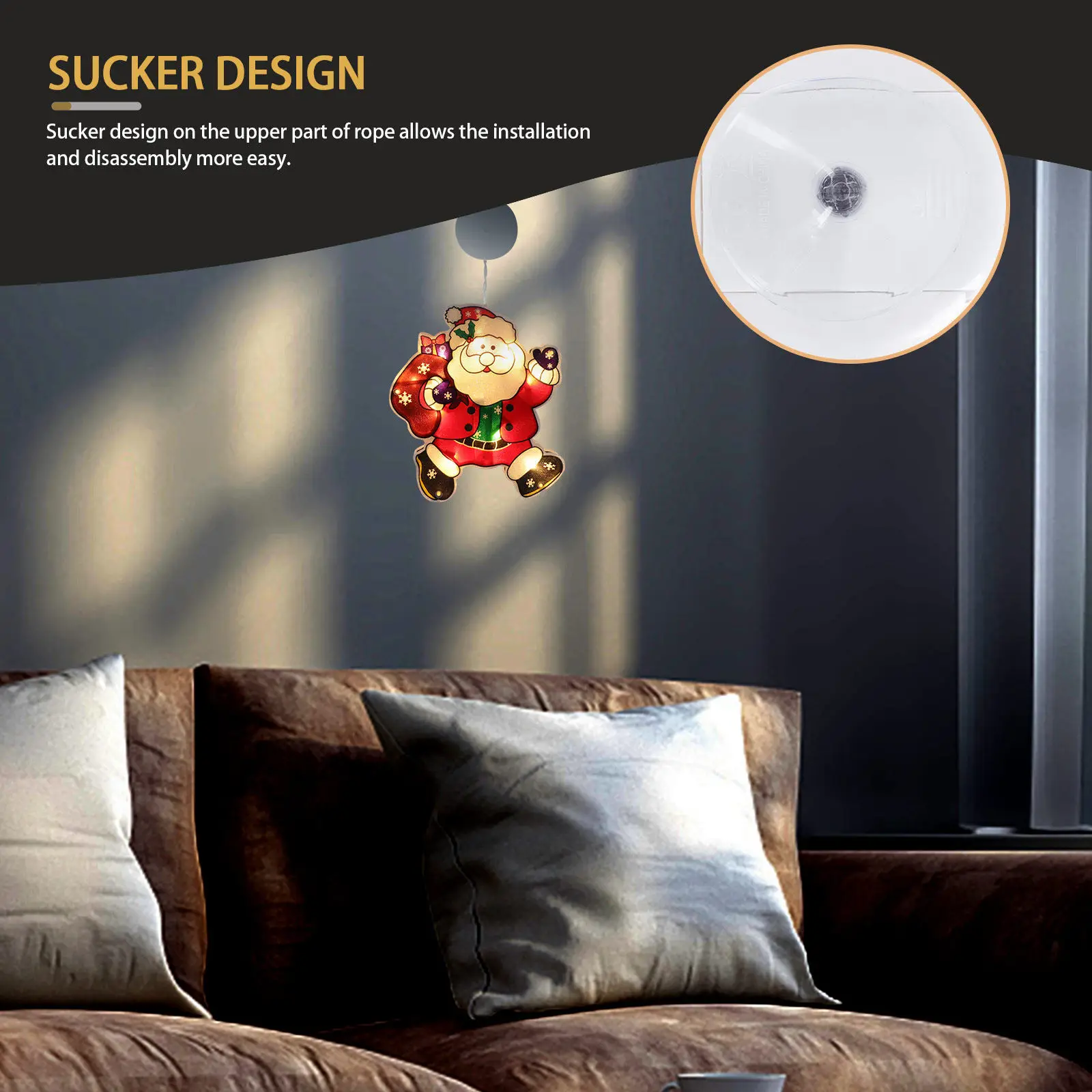 1Pcs Santa Claus Suction Cup LED Light Window Hanging Christmas Decor Lamp Party Supply Home Office Mall Festival Atmosphere