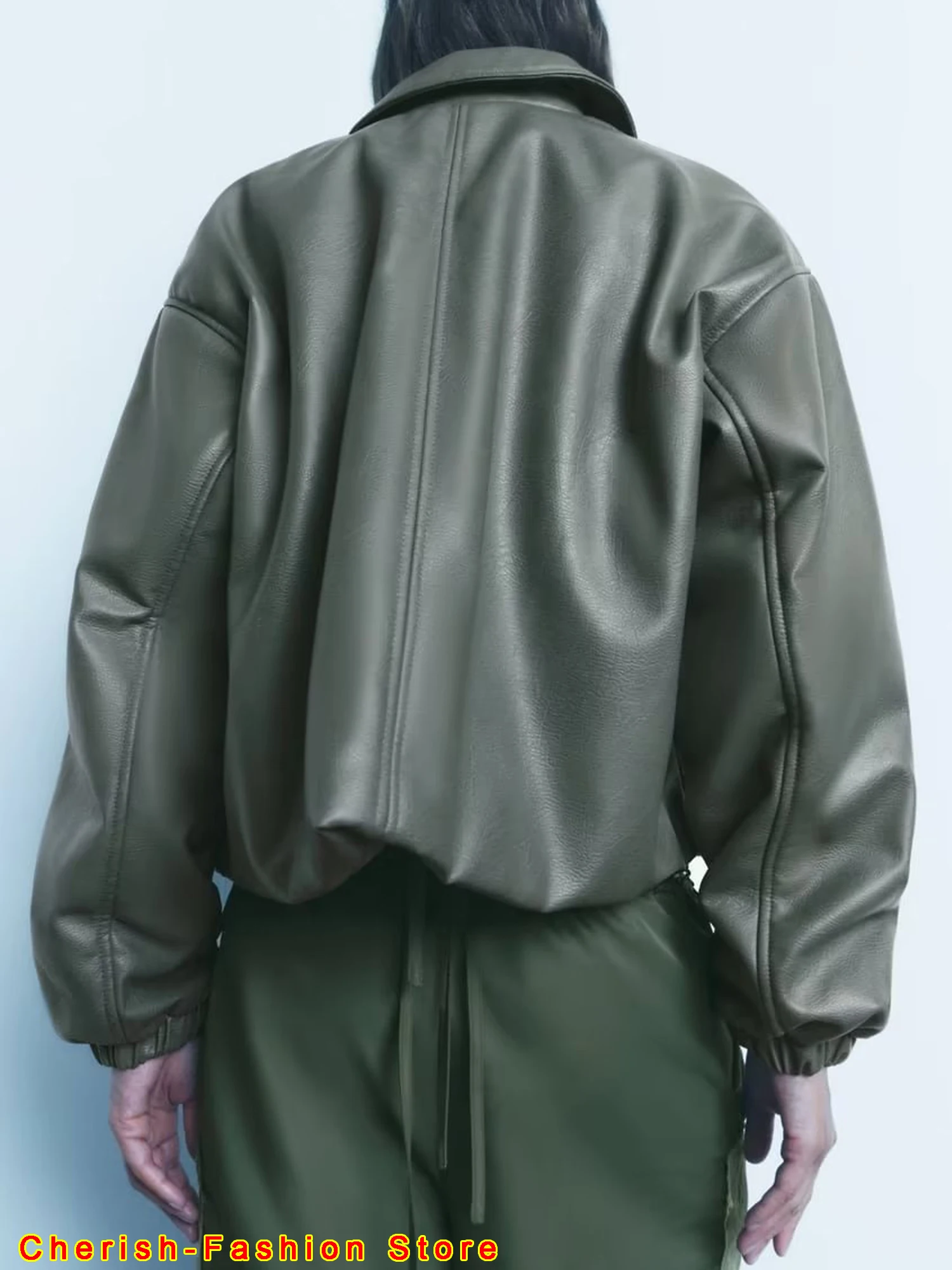 Chaqueta Bomber de imitación de cuero para mujer, abrigo grueso y cálido, Estilo Vintage, holgado, otoño e invierno, novedad de 2023