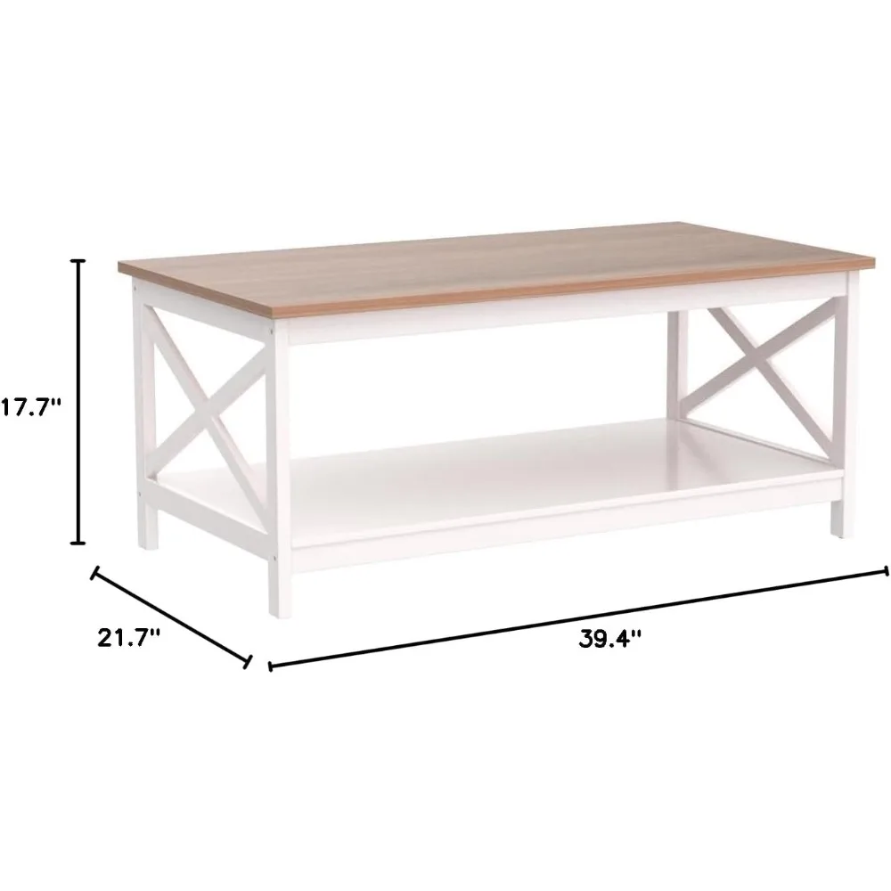Coffee Table Modern Coffee Tables with Storage Shelf 2 Tiers Farmhouse Coffee Table Set