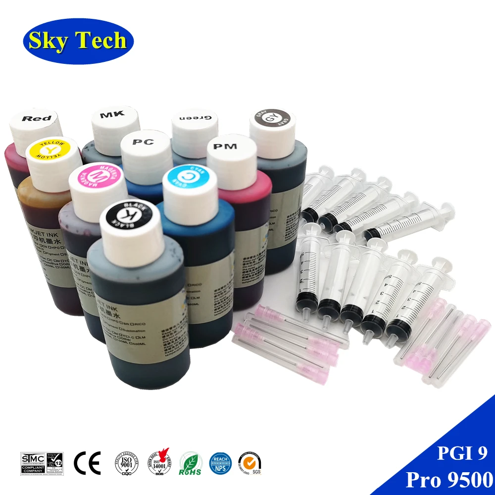 10X Quality Refill Ink For PGI9 PGI-9 , For Canon Pixma Pro 9500 printer . Premium Dye Ink