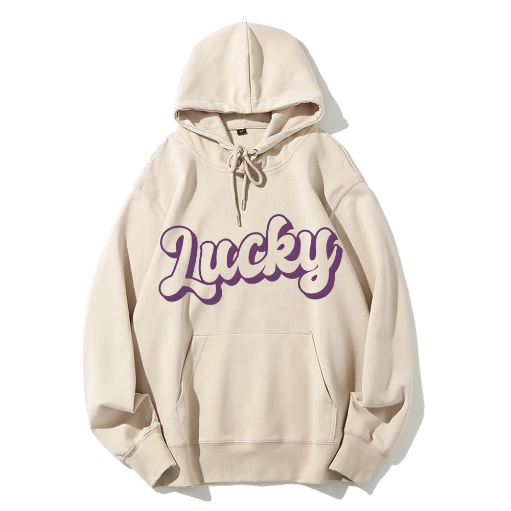 

Y2k Graphic Hoodie Lucky Stylish Font Print Chic Auspicious Simple Design Style Hoodie Soft Fabric for Fortunate Casual Looks