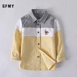 GFMY 2023 Spring Boys Shirts Oxford Textile 100% Cotton Embroidered Puppy Pattern Blouses 2T-14T Splice Kid Casual Clothes 2926