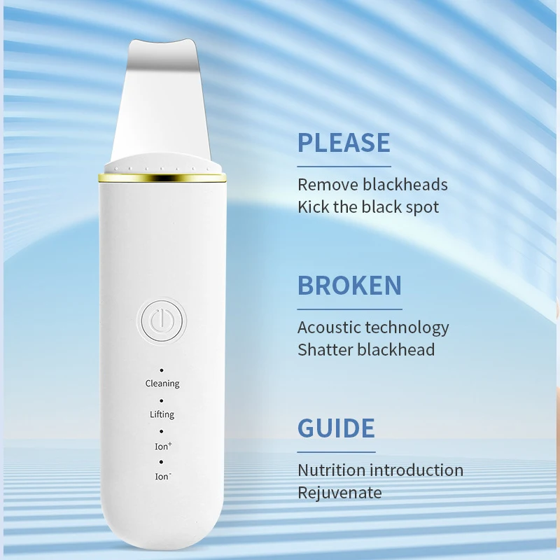 초음파 스킨 스크러버 진동 페이스 주걱 블랙 헤드 리무버 쇼블 클린 캐비테이션 필링 페이셜 리프팅 스킨 케어 도구, 각종 피부 관리