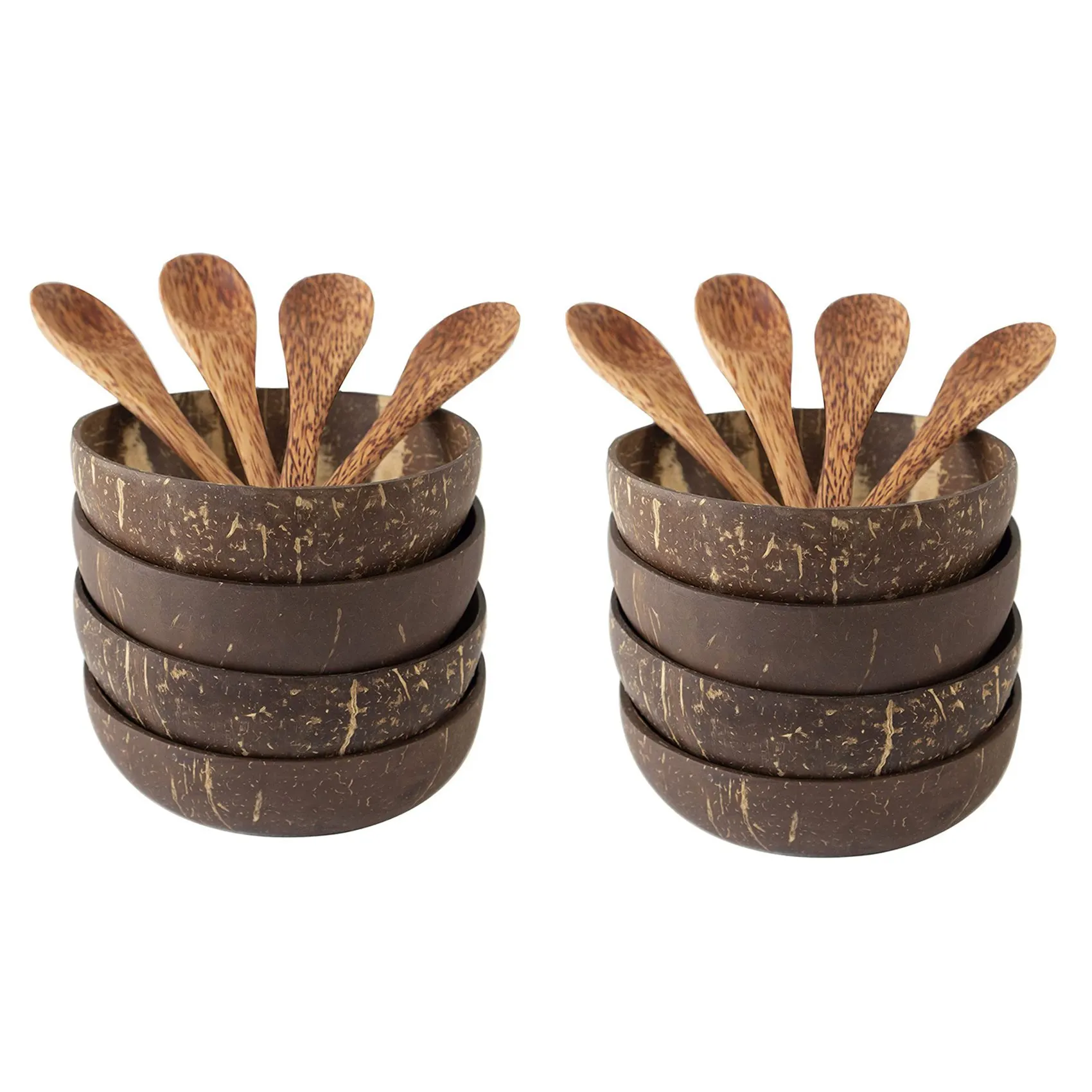 ABXF-kokosnotenkommen en lepelset, salad smoothie mengen dessert fruit ijs snackkom voor keuken, eetkamer 8-set