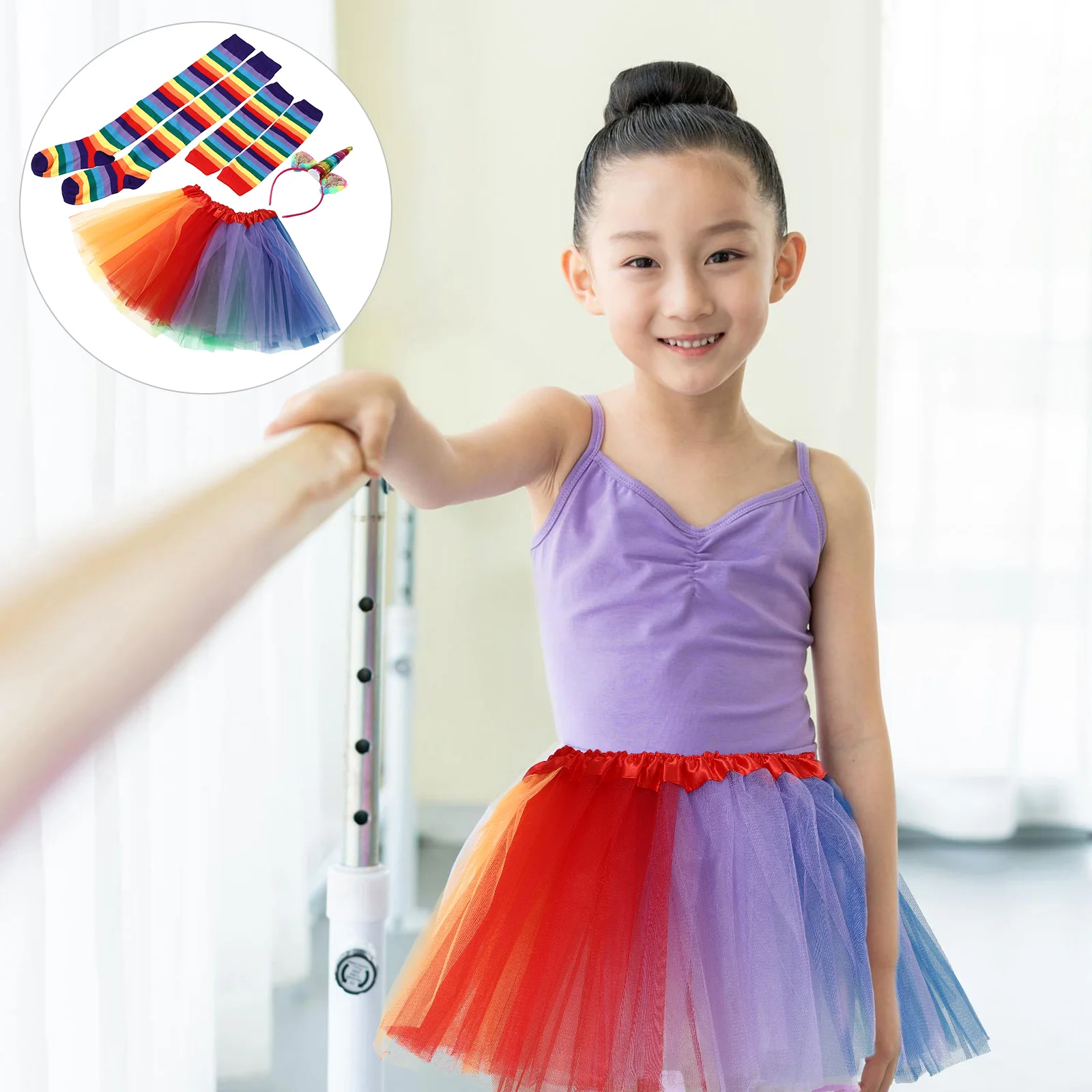 

Rainbow Tutu Suit Layered Tiered Tulle Skirt Dress Elastic Waistband for Party Dance Photography Ballet Costume