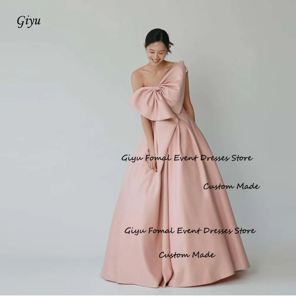 

Giyu 2025 Elegant Blush Pink Evening Dresses Korea Wedding Photoshoot Big Bow Front Prom Gowns Formal Party Dress