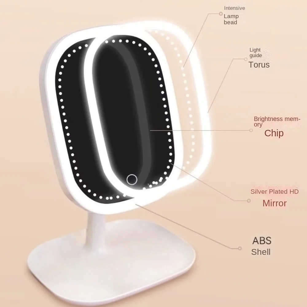 Roterende LED-cosmetische spiegel met dimbaar licht Uw schoonheid Aanraaksensorschakelaar LED-make-upspiegel Driekleurig licht