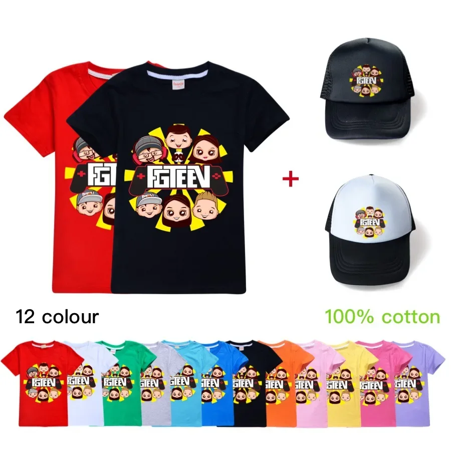 Boys Cartoon FGTEEN T-Shirt black Summer Girls Streetwear fgteev the family game Children Hip hop Kids Clothes Baby Funny Tshirt