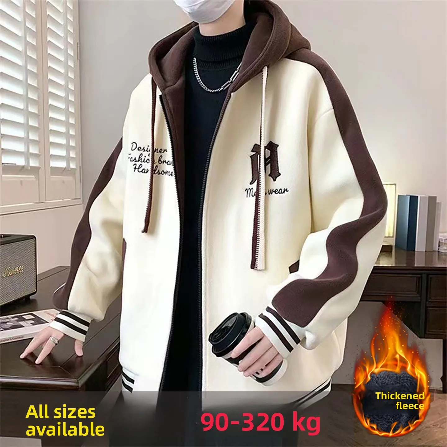 

Thiened Fce Jaet for Teenage Boys Warm Winter Coat Baseball Sle Loose Fit with Hood Casual Wear Polyester Cotton Blend