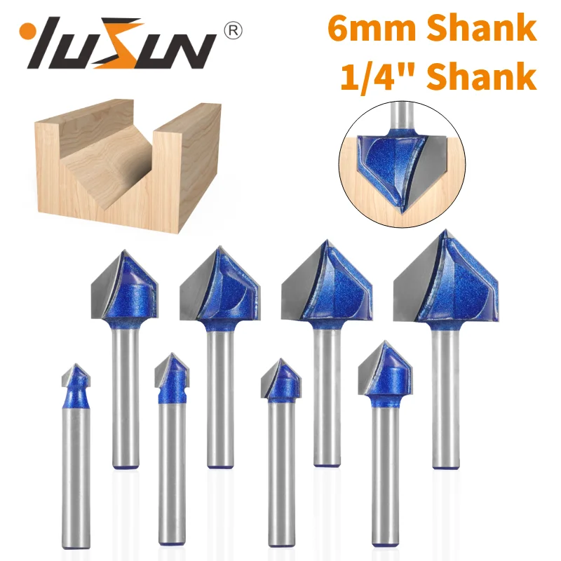 YUSUN 6MM 6.35MM Shank V Type Slotting Cutter Bit Router Bit Woodworking Milling Cutter For Wood Bit Face Mill