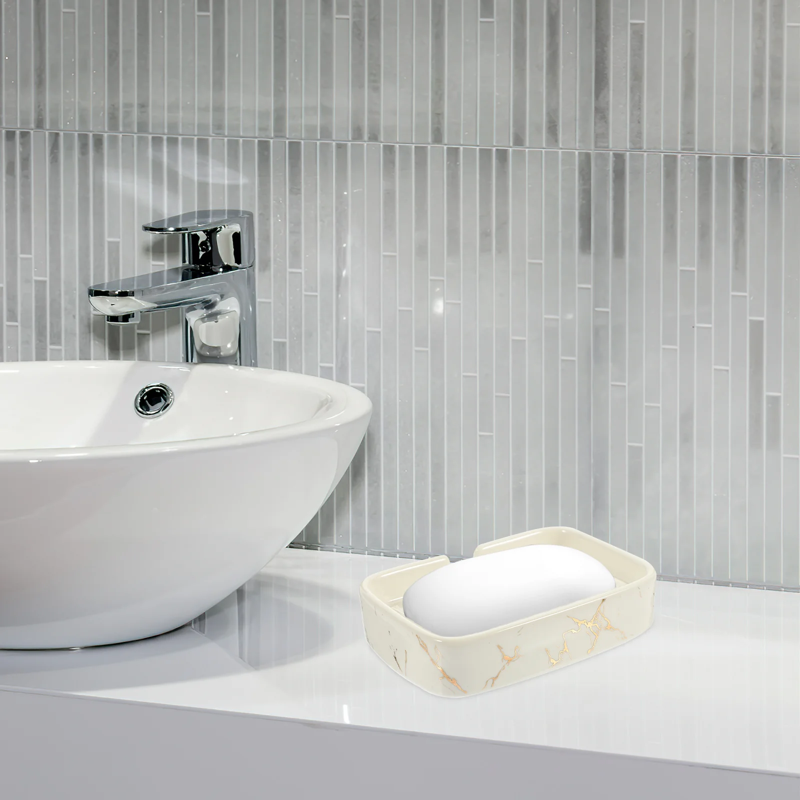 

Ceramic Bathroom Soap Holder Marbling Self Draining Dish Bar Soap Tray Countertop Storage Tray Practical