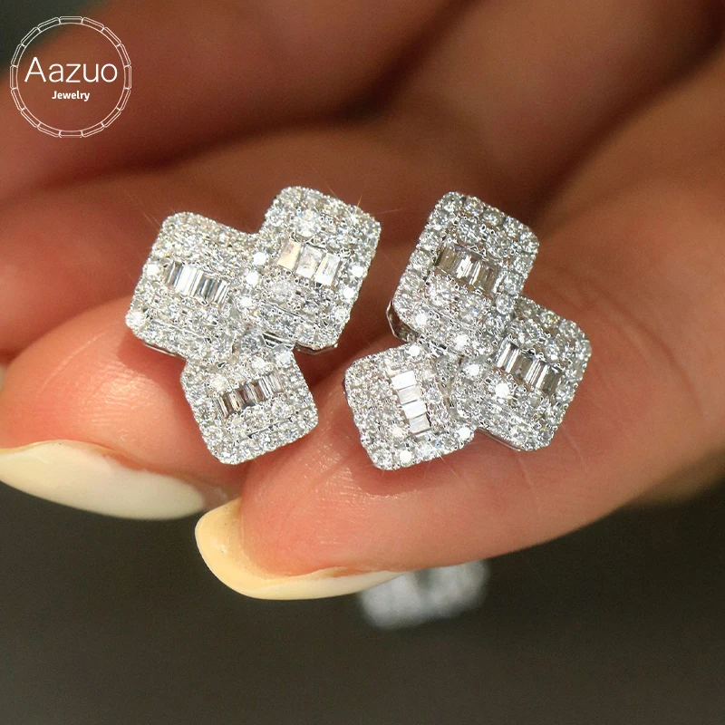 Aazuo High Quality Jewelry 18K White Gold Real Diamonds 1.04ct Luxury Stud Earring Gifted For Women Advanced Wedding Party Au750