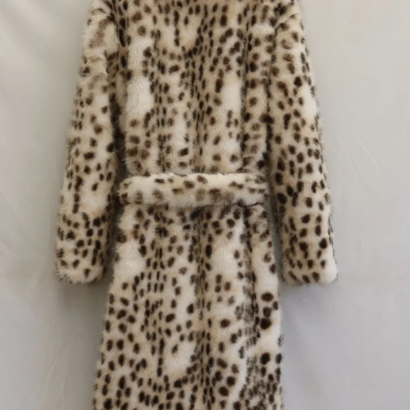고품질 레오파드 프린트 모피 코트, 여우털 모방 코트, 2025 겨울 신상 여성용 벨트 모피 코트, 여성용 오버코트 H611