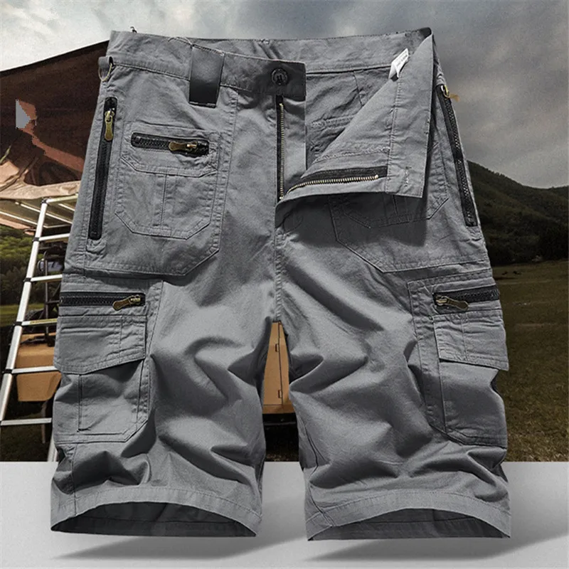Men's Casual Shorts Summer Multi Pocket Workwear Shorts Male 100% Cotton Solid Breathable Fishing Cargo Knee Length Trousers - Image 6