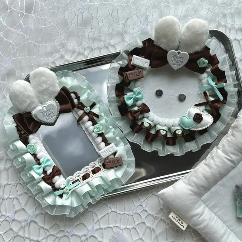 Cute Rabbit Ears Lace Ribbon Badge Holder Itabag Decoration Fill Badge Holder Handmade Badge Rosette Suit for 58-75mm