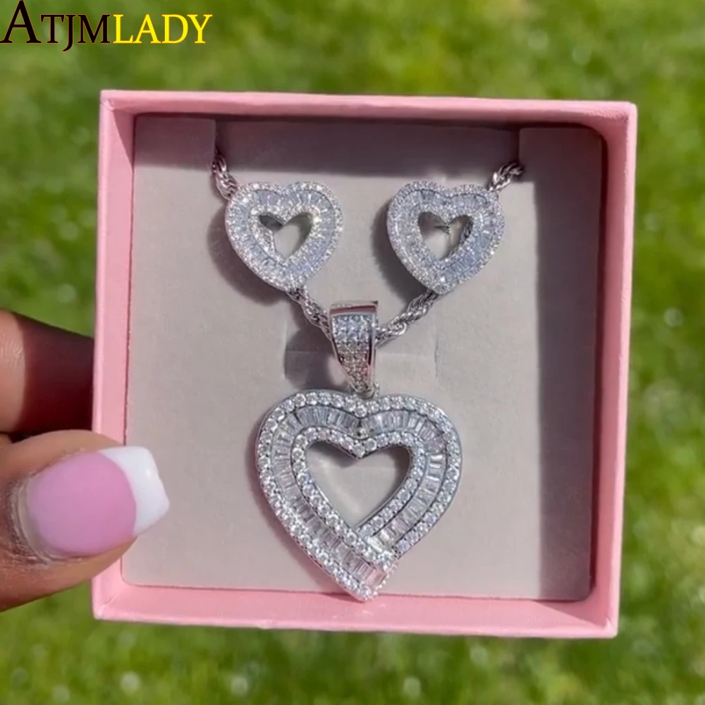 Prezent na dzień matki 41 + 10CM pudełko łańcuszek Micro Pave moda CZ wisiorek w kształcie serca Iced Out błyszczące biżuteryjne naszyjnik dla kobiet