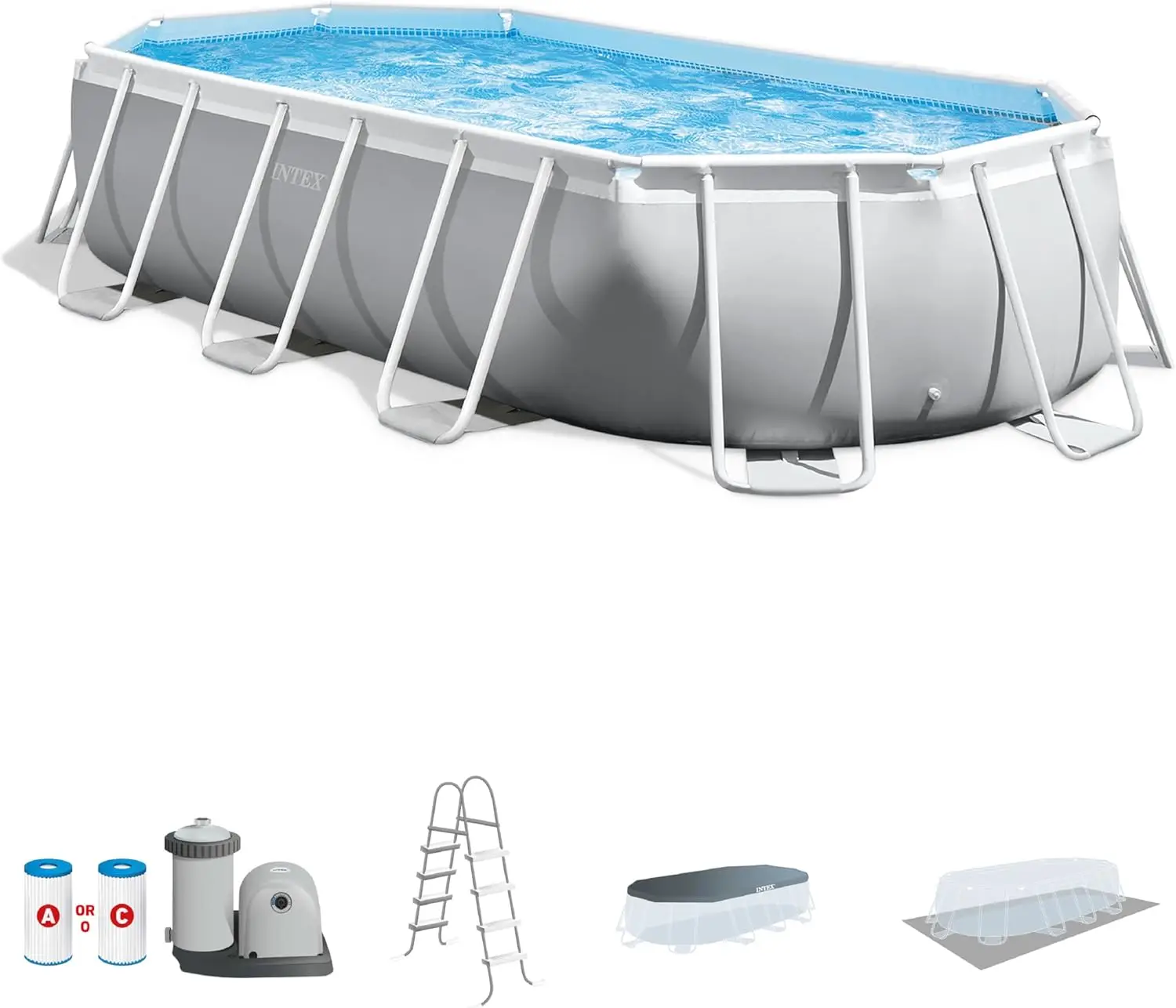 Frame Premium Oval Above Ground Swimming Pool Set: 16.6ft x 9ft x 48in – Includes 1500 GPH Cartridge Filter