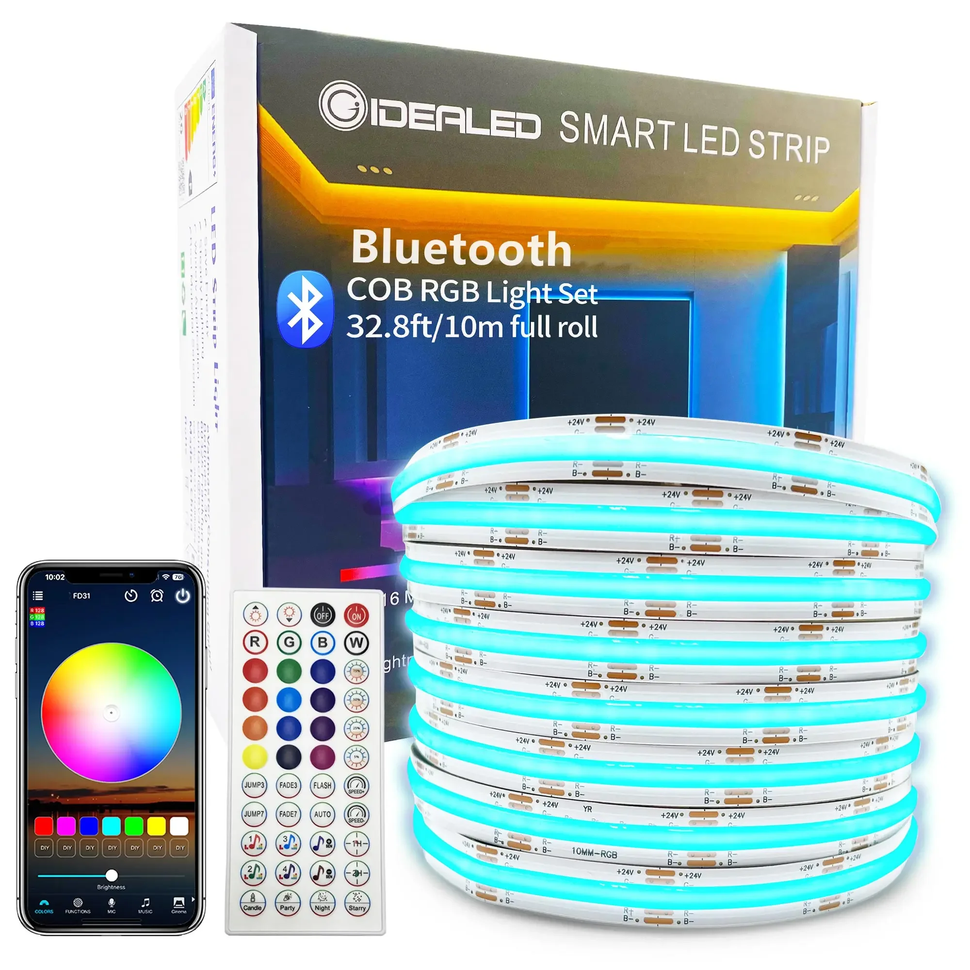 Imagem -02 - Smart Rgb Cob Led Strip Lights Bluetooth App Fcob Soft Bending Light Decoração do Quarto Fita de Diodo Iluminação Atmosfera dc 24v