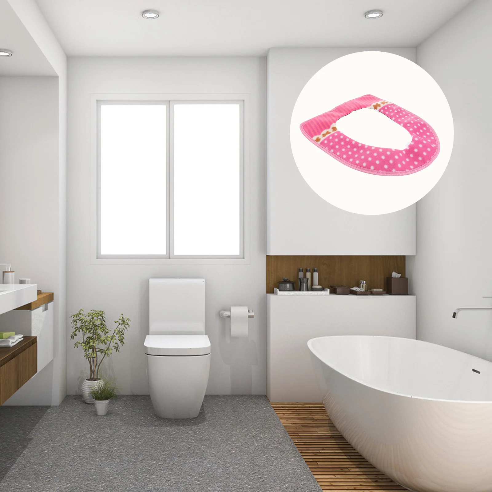 

Laundry Friendly Warm Toilet Seat Cover PU Pink Cushion Toilet Lid Cover Hook Loop Tape Easy Install for Home Travel