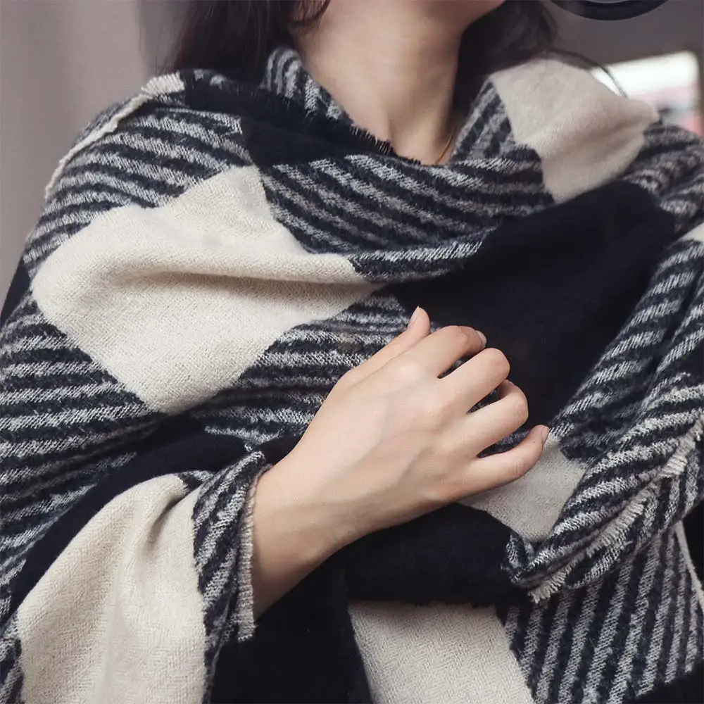 

Fashion Korean Striped Plaid Scarf Casual Thicken Winter Men's Scarf Warm Long Checkered Scarf Gifts