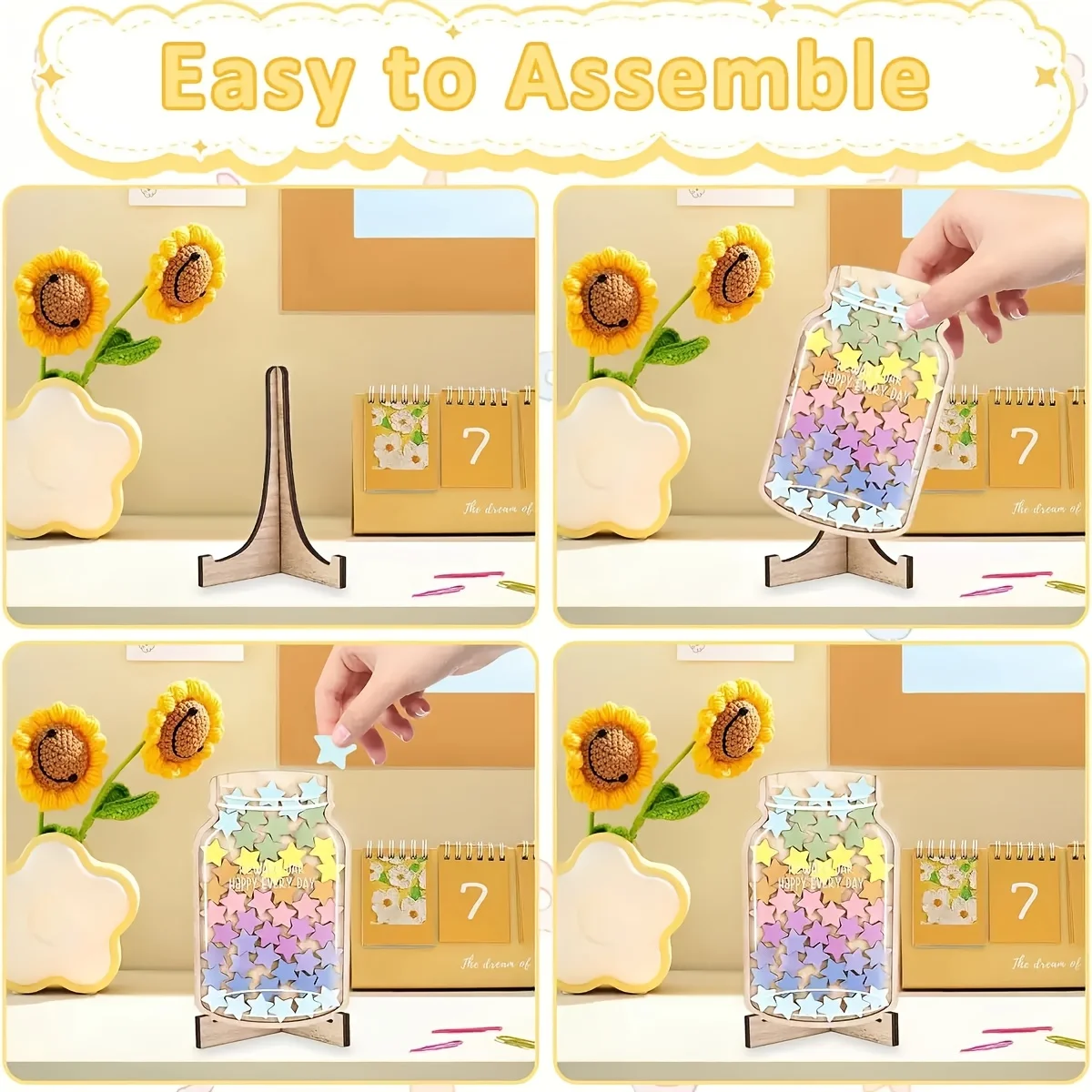 1 Piece Large 2D Flat Star Award Jar with Wooden Stand Decoration, Star Pattern, Student Prizes, Featuring Vivid Floral Designs, as a Basic Management Tool for Encouraging Positive Behavior and Educational Classroom Su