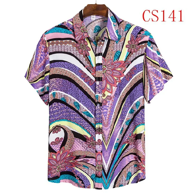 3D Purple Background with Color-Blocked Paisley and Datura Pattern Shirt: Trendy Summer Men's Shirt for Island Travel