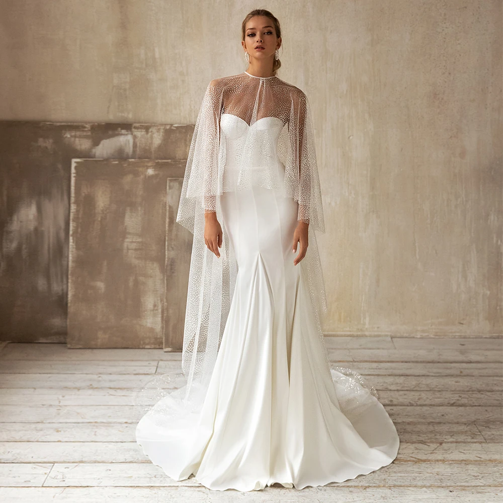 

Sweetheart Full Sleeve Wedding Dresses Customized Floor-Length Mermaid Chiffon Sexy Open Back Zipper Sweep Train Bridal Gowns