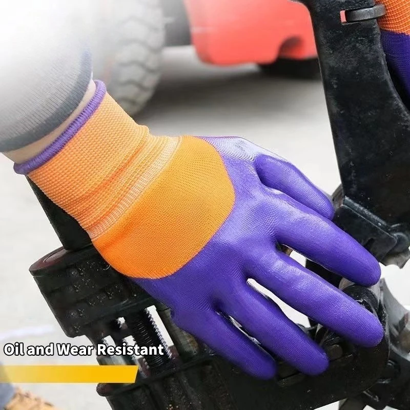 1 par de suministros de seguridad profesionales, guantes protectores de trabajo semi-colgantes de nitrilo, guantes de trabajo de seguridad flexibles para hombres