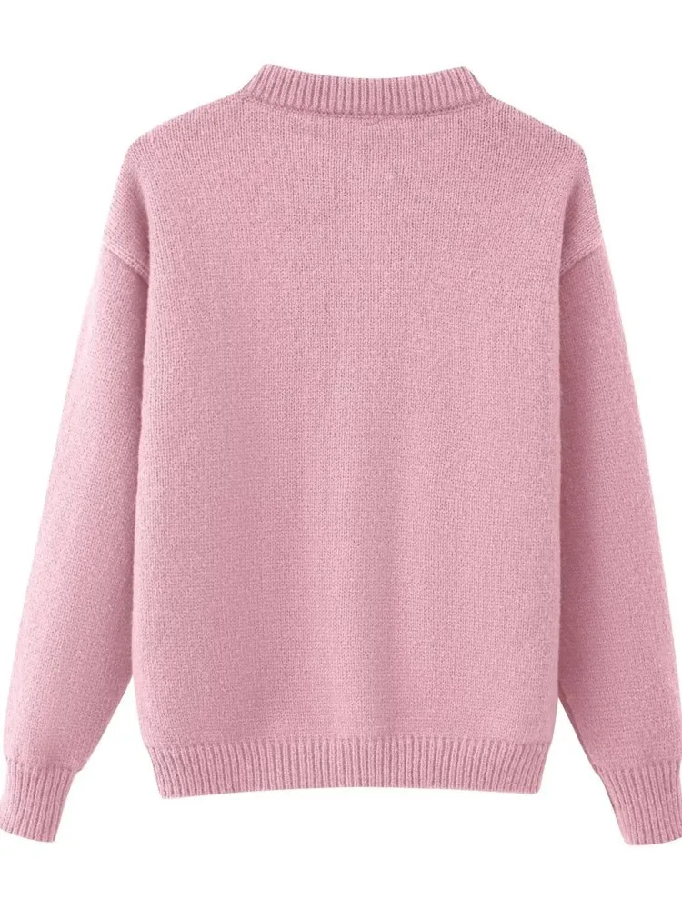 Autumn And Winter New Fashion Round-neck Long-sleeved Button Cardigan Sweater Women's Loose Casual Pocket Versatile Knitted Tops