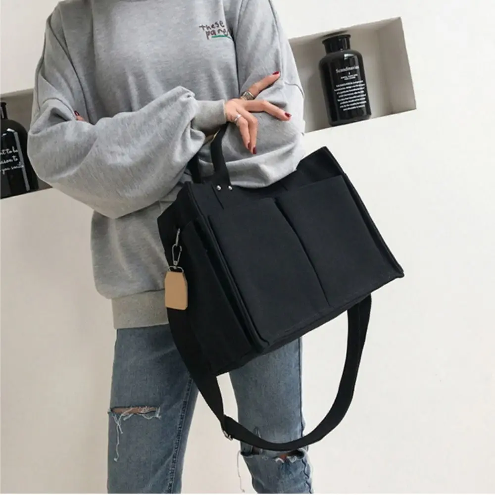 

Waterproof Nylon Stylish Handbags With Pockets Vintage Style Canvas Shoulder Bags With Handle Large Capacity Versatile Satchels
