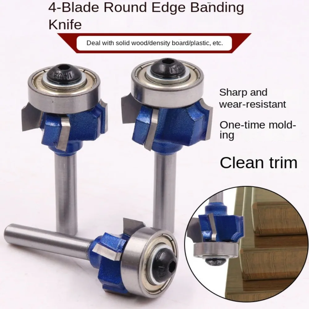 6.35mm Shank Round Router Bit R1 R2 R3 Trim Edging Woodworking Milling Cutter Professional 4 Corner Classical Cutter Bit