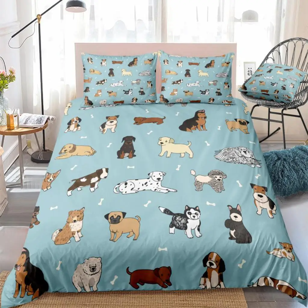 

Puppy Dog Pets Duvet Cover Set Cute Animal Bedding Boys Girls Cartoon Dogs Quilt Cover Queen Home Textiles 3pcs Dropship