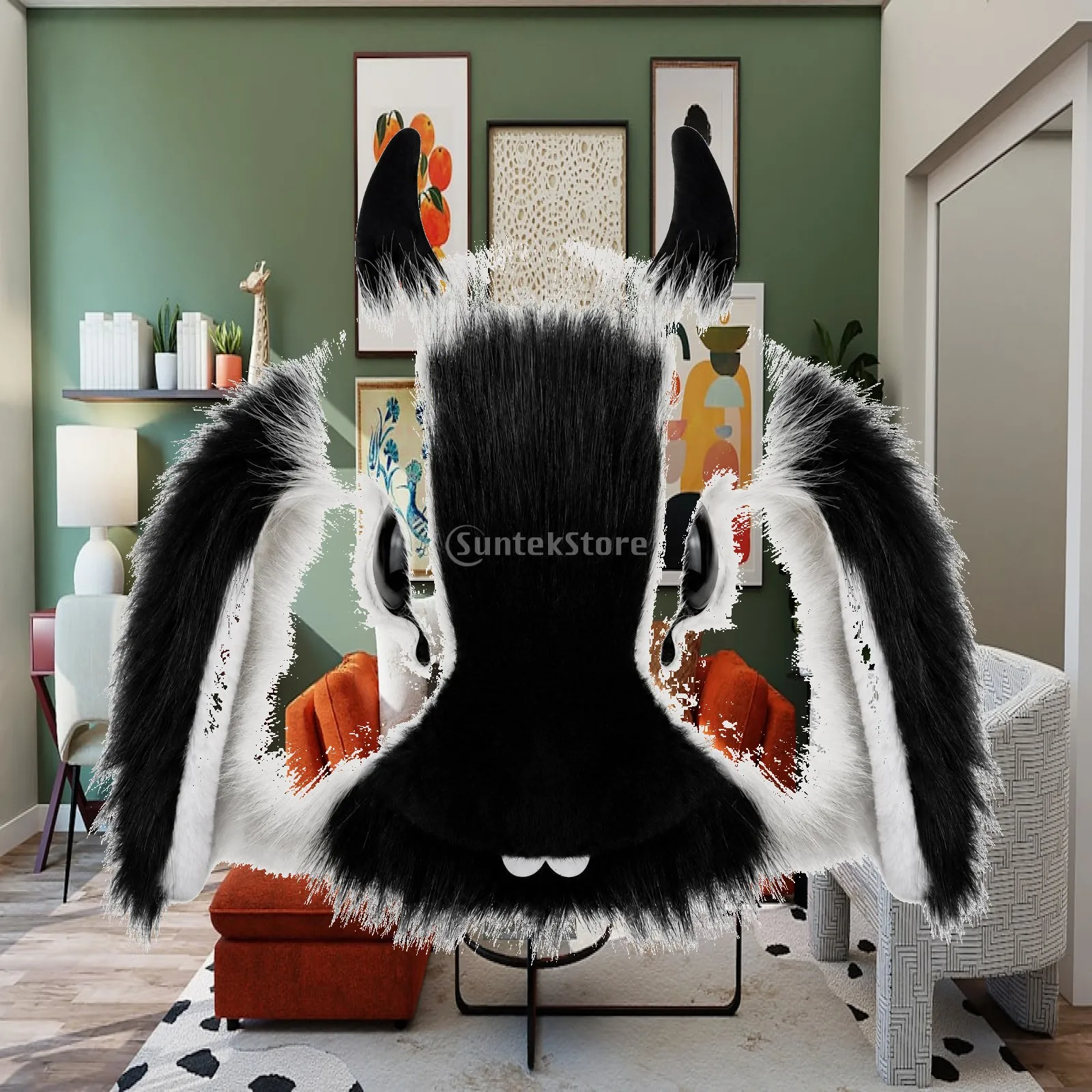 Rabbit Head Plush Costume Animal Face Mask Soft Faux Fur Cosplay Headpiece for Stage Photo Props