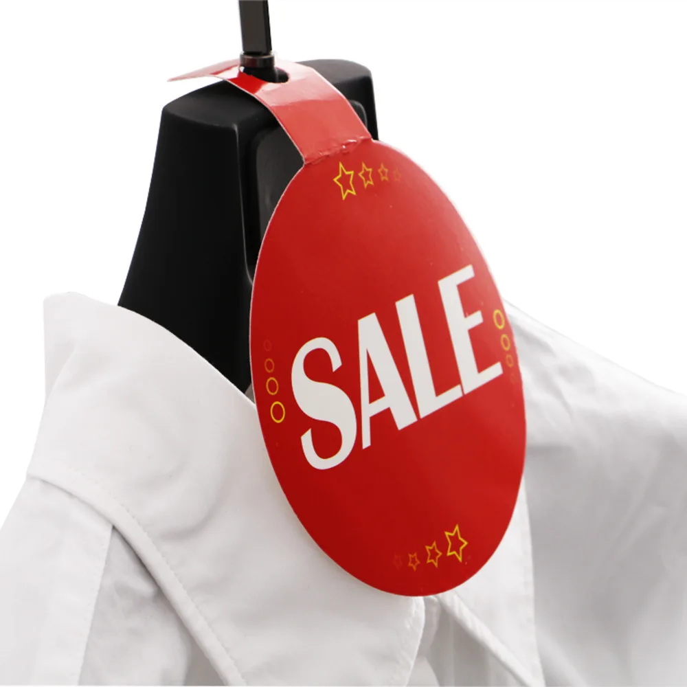 100pcs Sale Tag With Hanger Eye, Clothing Price Cards Printed Hook Swing Label Promotional Ticket Event Paper Advertising Signs