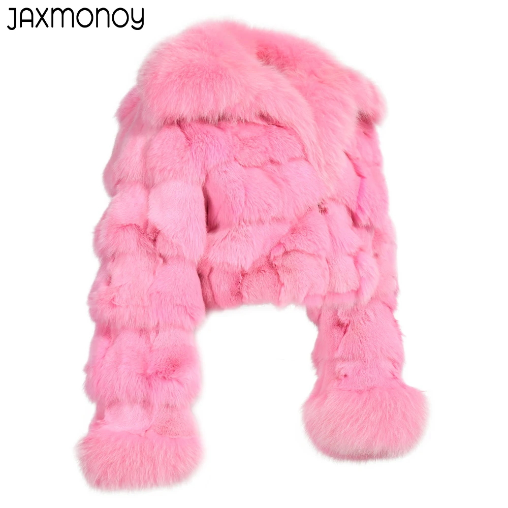 Jaxmonoy Women's Winter Coats Real Fox Fur Turn-Down Collar Jacket 2022 New Style Ladies Fashion Natural Fur Zipper Outerwear