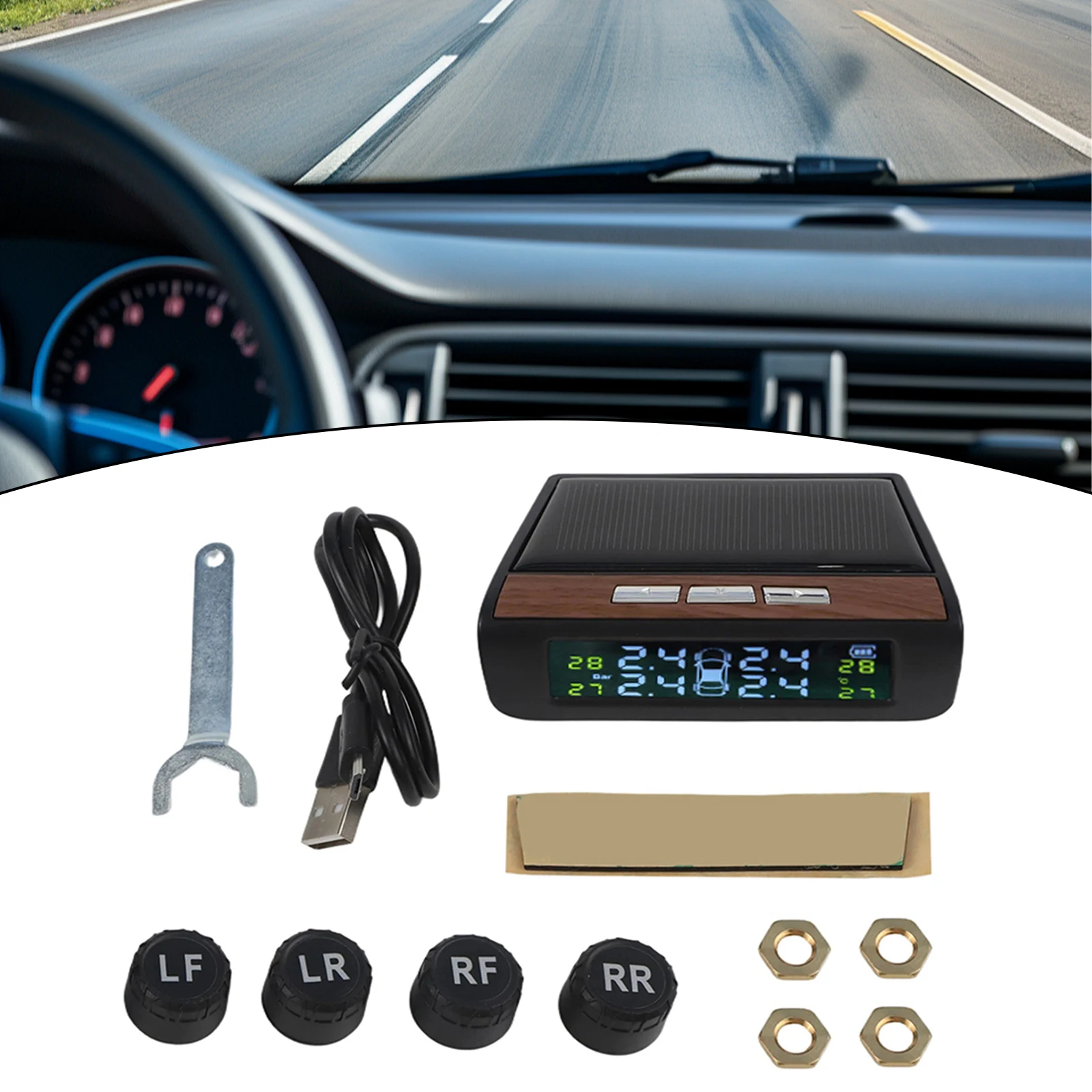Advanced Solar Wireless TPMS with LCD Display and 4 Sensors for Precise Tire Pressure and Temperature Monitoring
