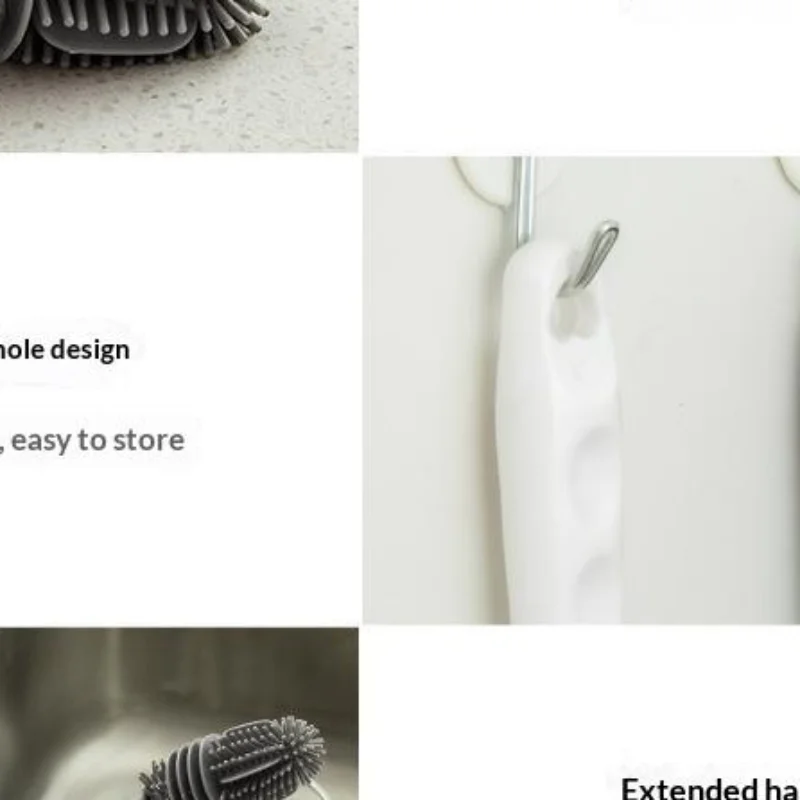 Long Handle Silicone Milk And Glass Bottle Cleaning Brush Multifunction Cup Mouth Scrubber Household Cleaning Tool