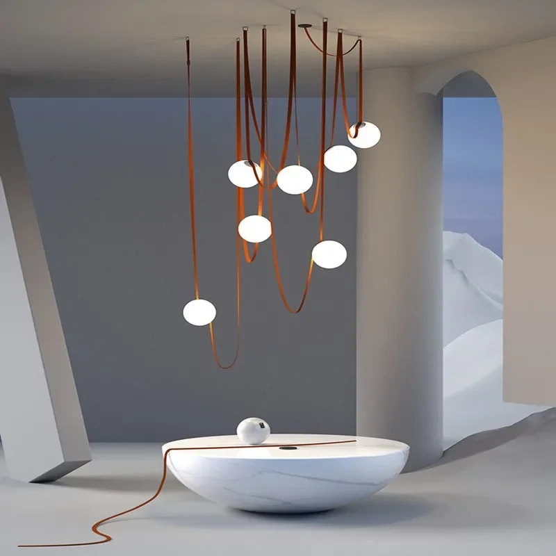 Italy Designer Belt Pendant Lamp Loft Living Dining Room Exhibition Hall Line Glass Ball Hanging Light Decor DIY LED Lighting