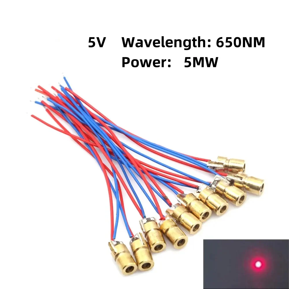 10PCS Adjustable Mini Laser Pointer Diode RED Dot Laser Diod Circuit 3V/5V 5mW 650nm Module Pointer Sight Copper Head