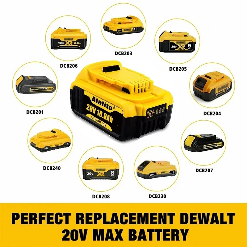 2023 20V 18Ah MAX wymiana akcesorium zasilania baterii dla DeWalt DCB205 DCB 206 DCB181 DCB182 DCB200 20V 18,0ah 18Volt 20v akumulator