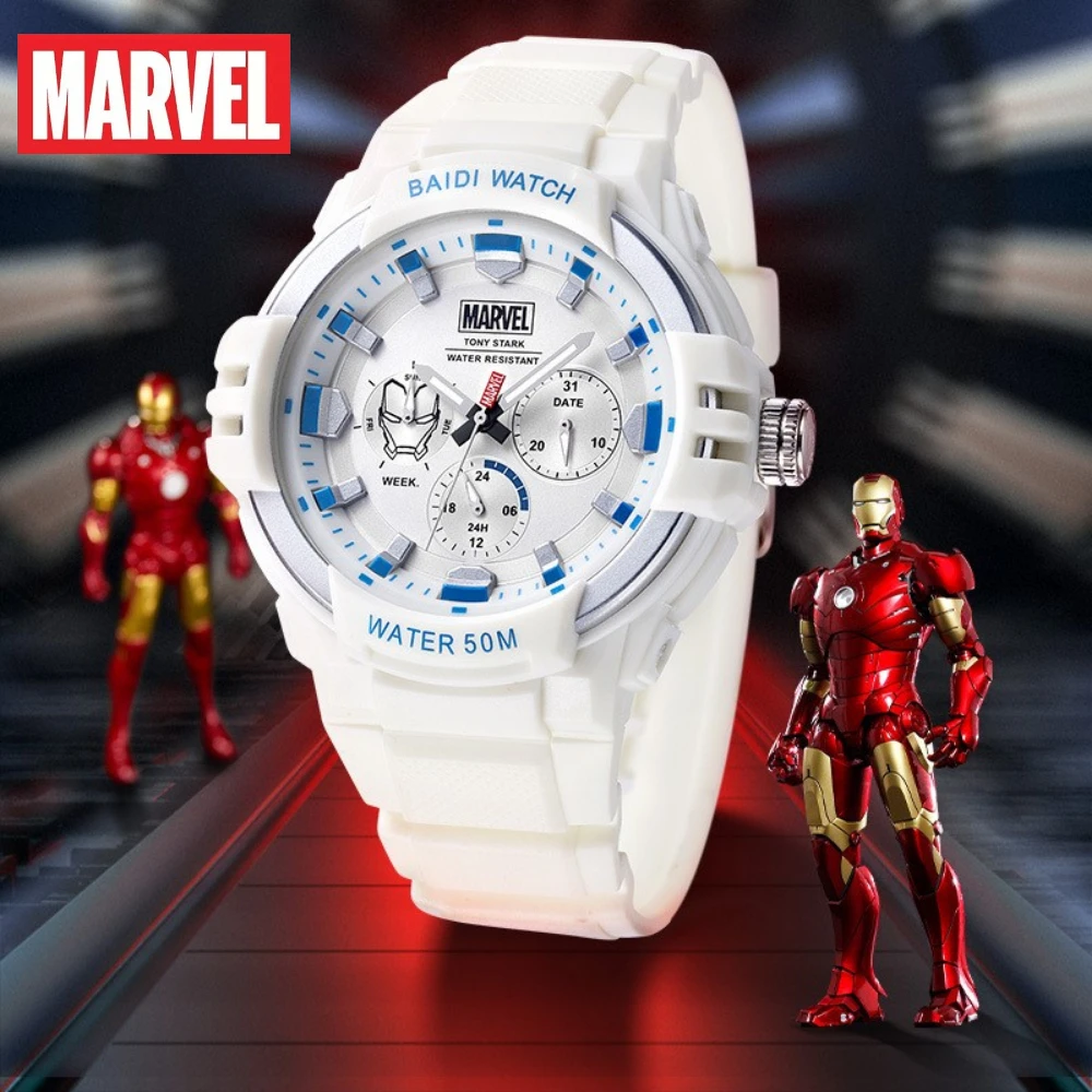 Marvel-reloj electrónico para hombre, cronógrafo de seis agujas, luminoso, resistente al agua 50m, deportivo, Disney