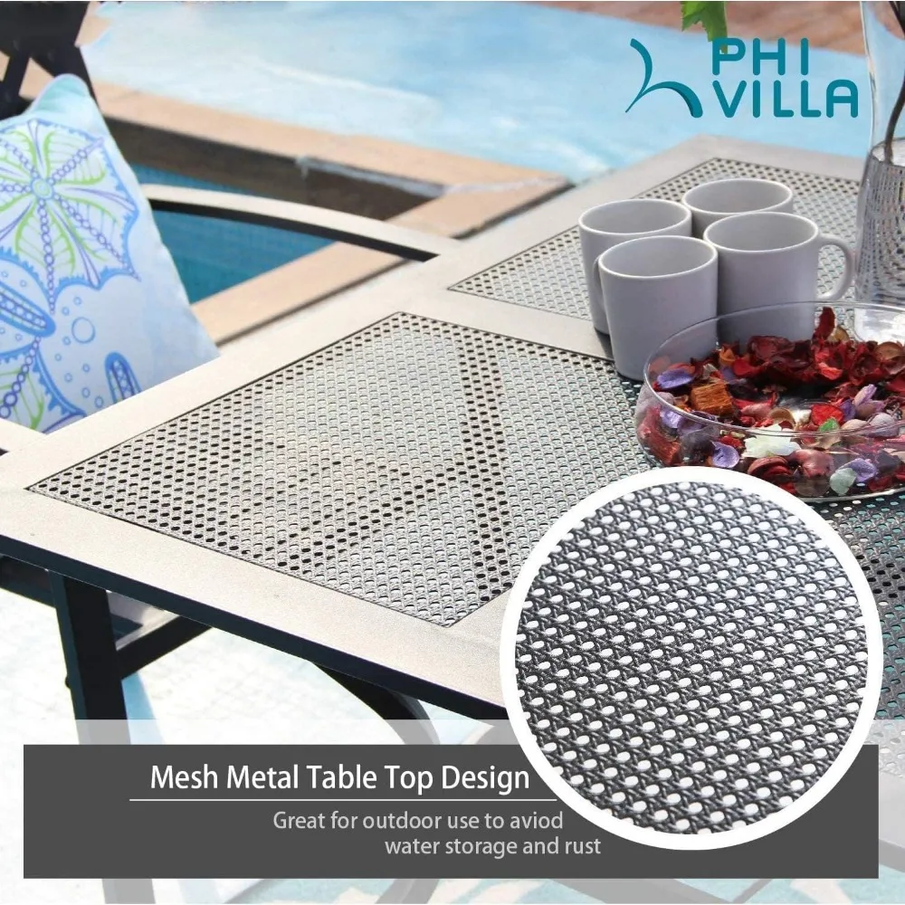 طقم أثاث للطاولات والكراسي الخارجية من الحديد المطاوع مكون من 5 قطع، وطاولة بيسترو مربعة مقاس 37 بوصة مع فتحة مظلة و4 #2