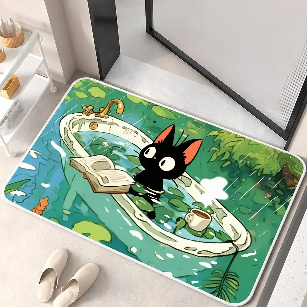 Cartoon Cat in Lotus Leaf Floor Mat Flannel Rug Soft Non Slip Washable Door Mat for Bathroom Bedroom Kitchen Home Decor