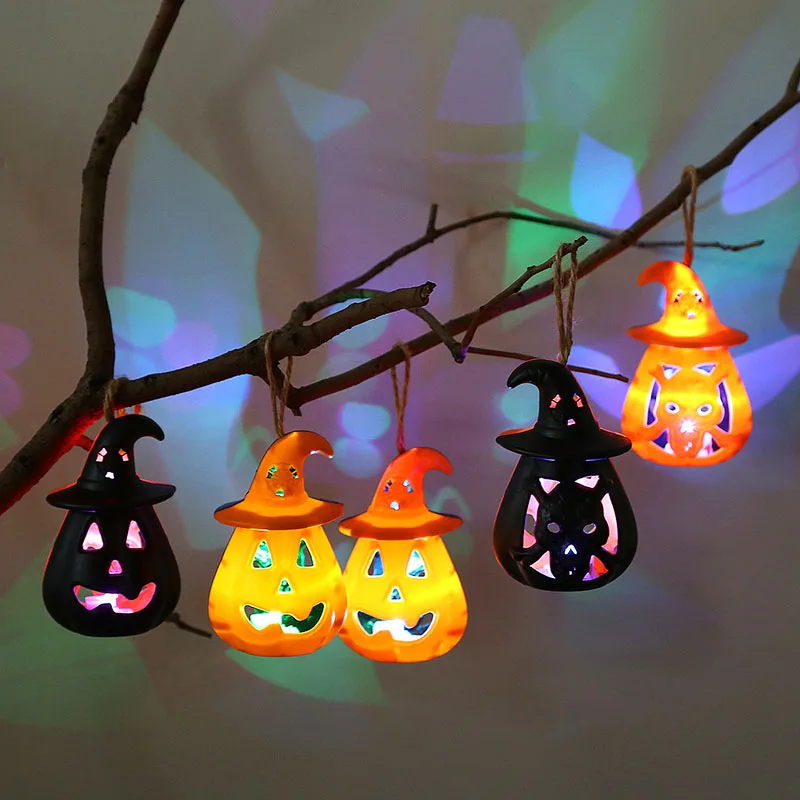 1 Uds. Luz LED electrónica de fantasma de calavera de calabaza para Halloween, lámpara colgante de árbol para Bar en casa, linterna para decoración de accesorios de fiesta de Halloween