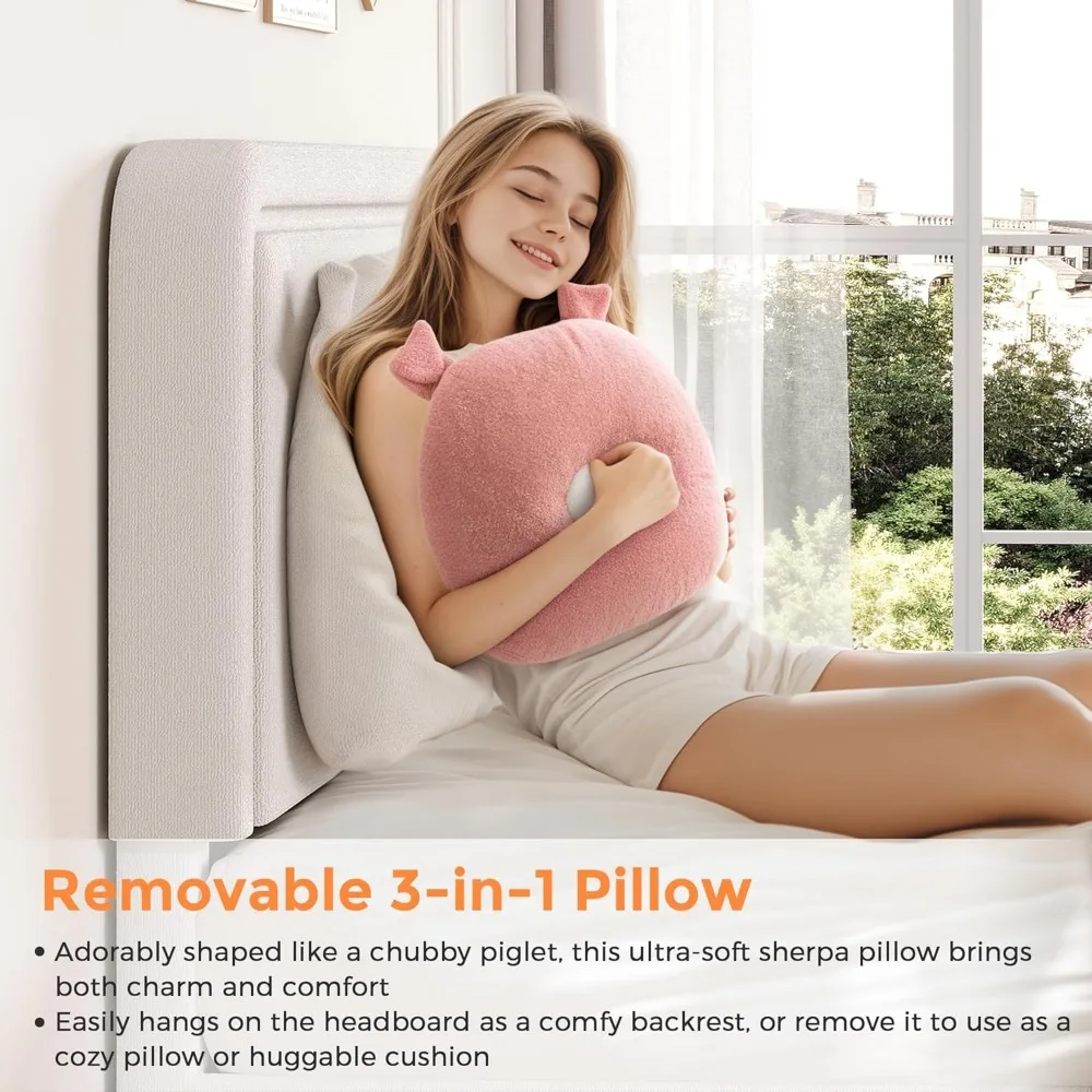 โครงเตียงควีนไซส์พร้อมหัวเตียงแบบมีกระดุม เตียงเก็บของสำหรับเด็กผู้หญิงพร้อมลิ้นชักสองชั้น โครงไม้จริงแบบไม่ต้องใช้สปริง