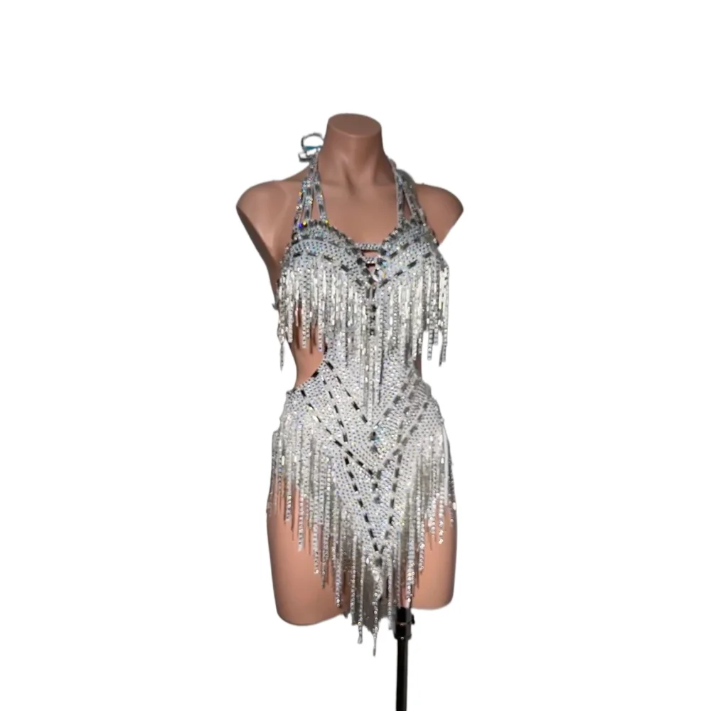 Latin Dance Professional Dress High-end Custom Silver Diamond Cha Cha Cha Tango Female Standard Stage Professional Clothing